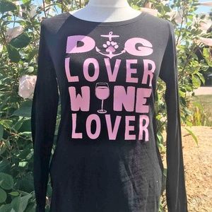 Dog Lover Wine Lover Long Sleeve Black Tshirt